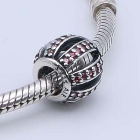 Authentic PANDORA Pink Openwork Pavé Barrel Charm - 791115CZS - Picture 2 of 10